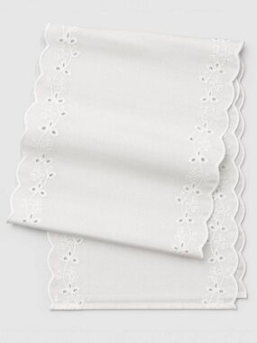 NEW Threshold White Eyelet Scalloped 72” Table Runner